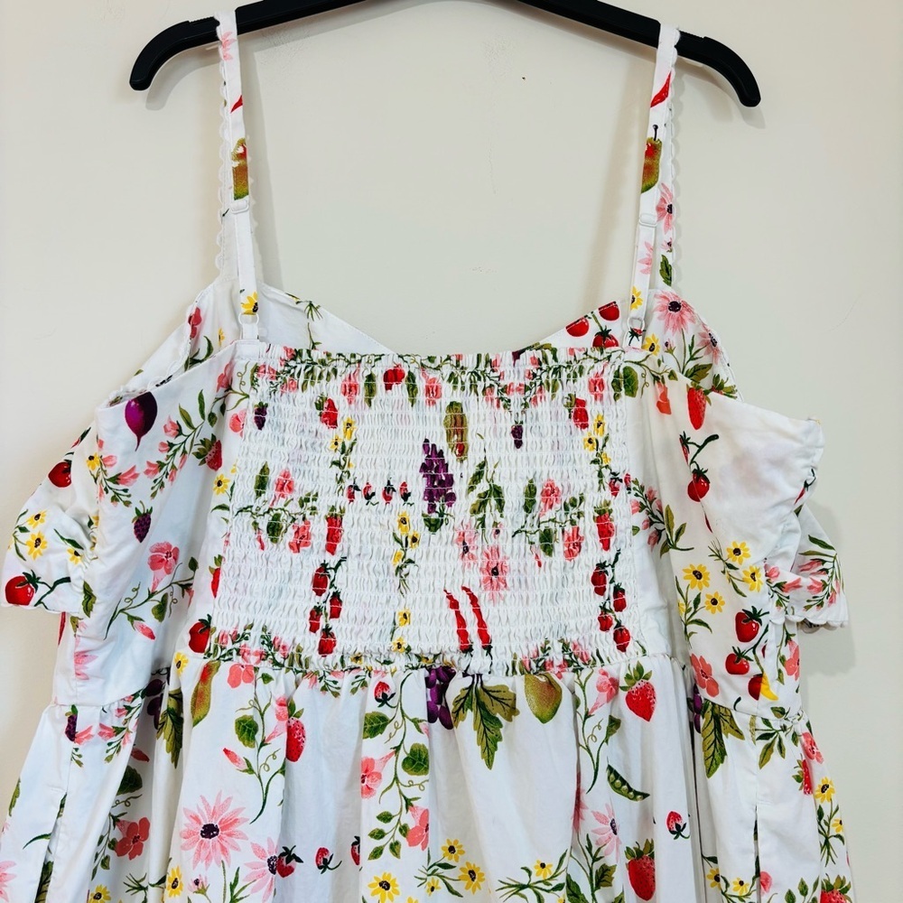 Old Navy White Green Fruits Floral Tie Front Smocked Sleeveless Midi Dress Sz 2X - Picture 8 of 16
